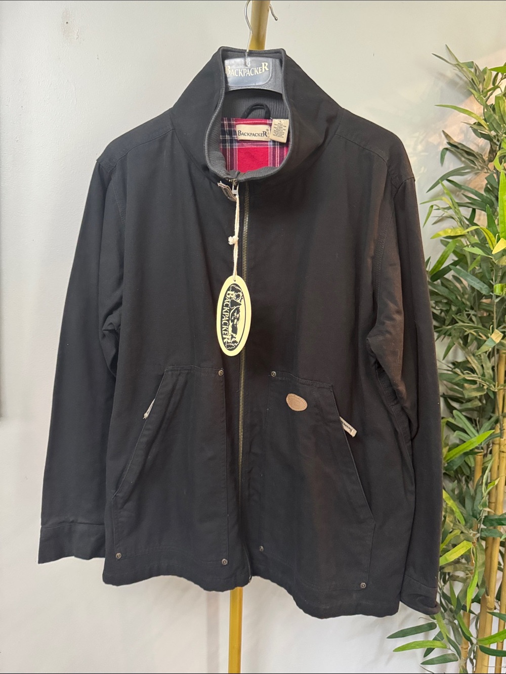 Backpacker navigator cotton canvas  Black Field Jacket with plaid inside NWT L